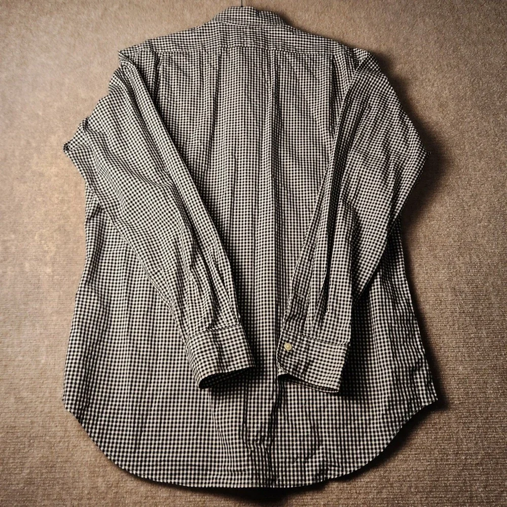 Polo Ralph Lauren Button Down Mens 16 L Black White Gingham Curham Classic Fit